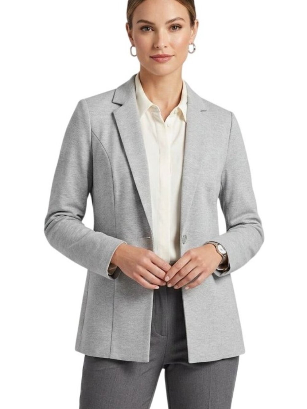 Nine West Gray Single Button Closure The Relaxed Blazer Office Attire Sz Medium